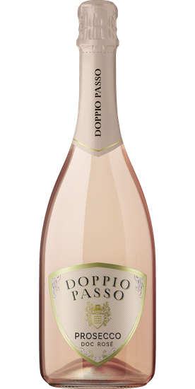 A bottle of Prosecco Rosé Doppio Passo, elegant and delicate.