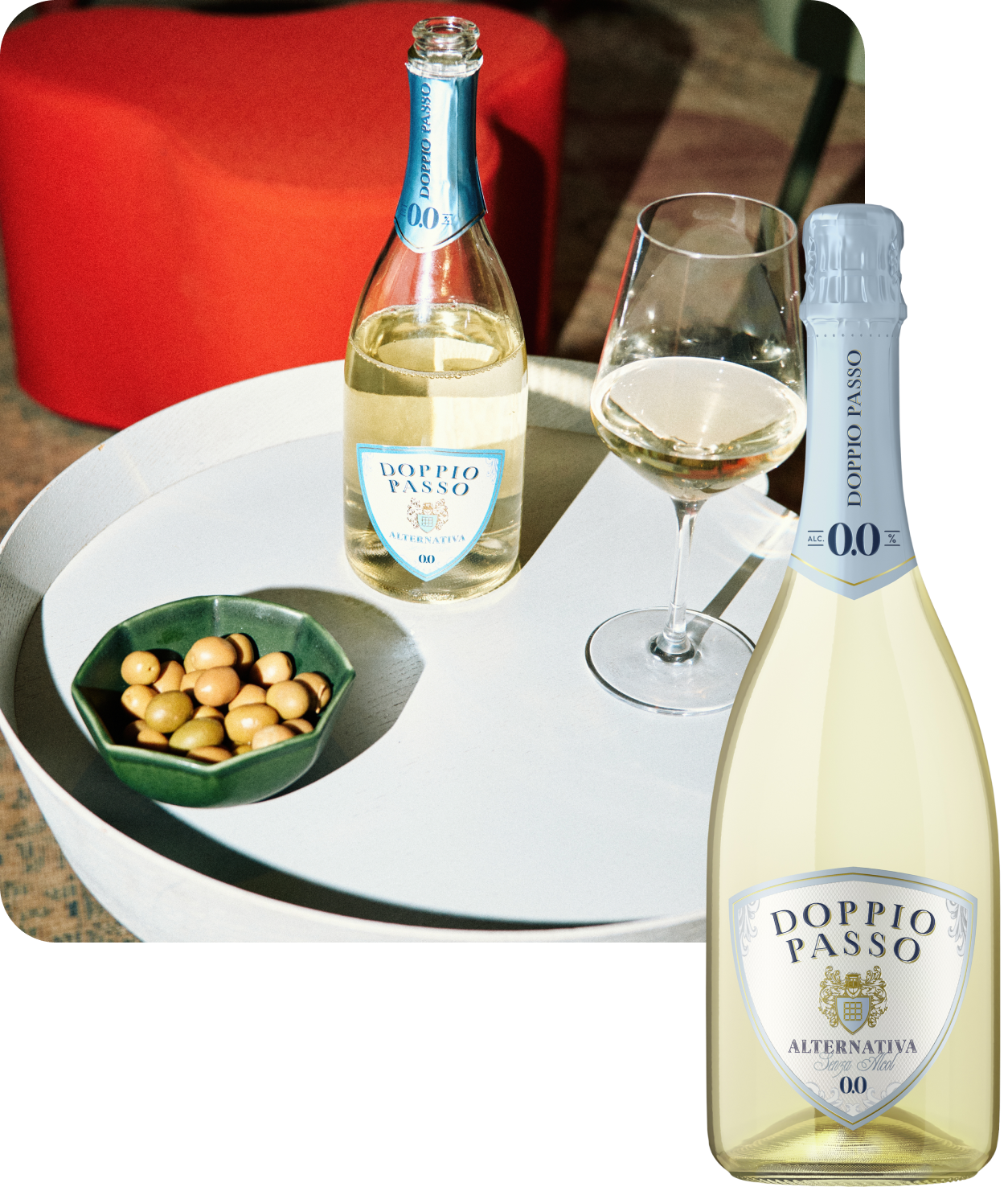 Italian Sparkling Alternativa Doppio Passo, for an alcohol-free toast.