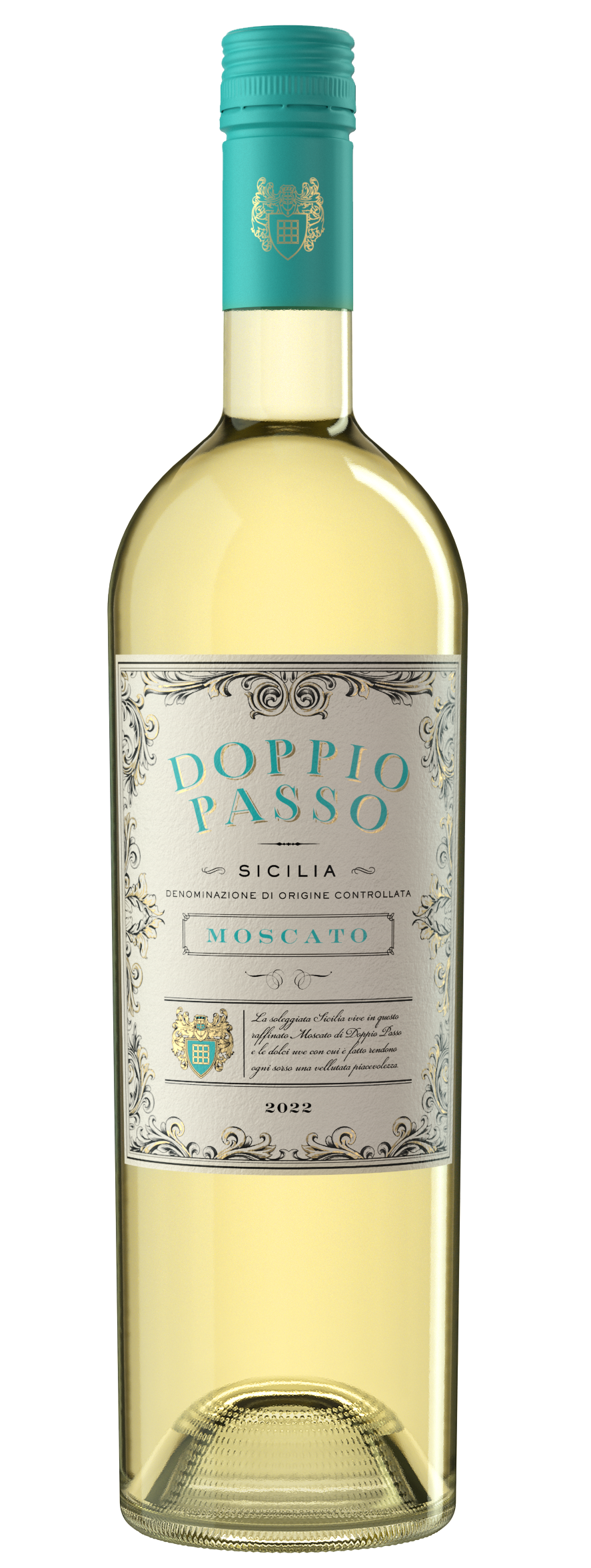 Bottiglia di Moscato Doppio Passo, dolce e aromatico.