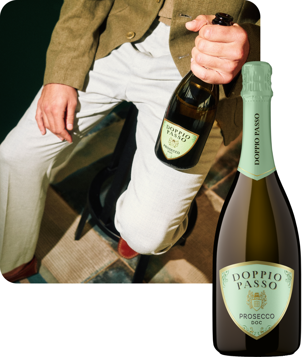 Flasche Prosecco Doppio Passo zum Feiern spezieller Anlässe.