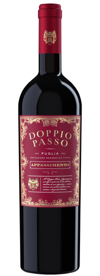 A bottle of Appassimento Doppio Passo, intense and full of flavour.