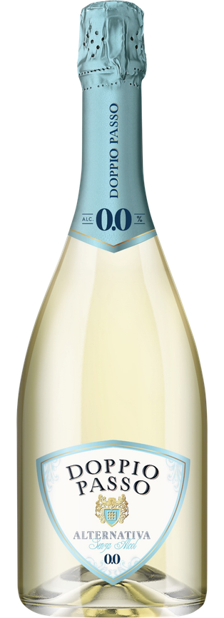 Flasche Italian Sparkling Alternativa Doppio Passo, alkoholfreie Schaumweine.