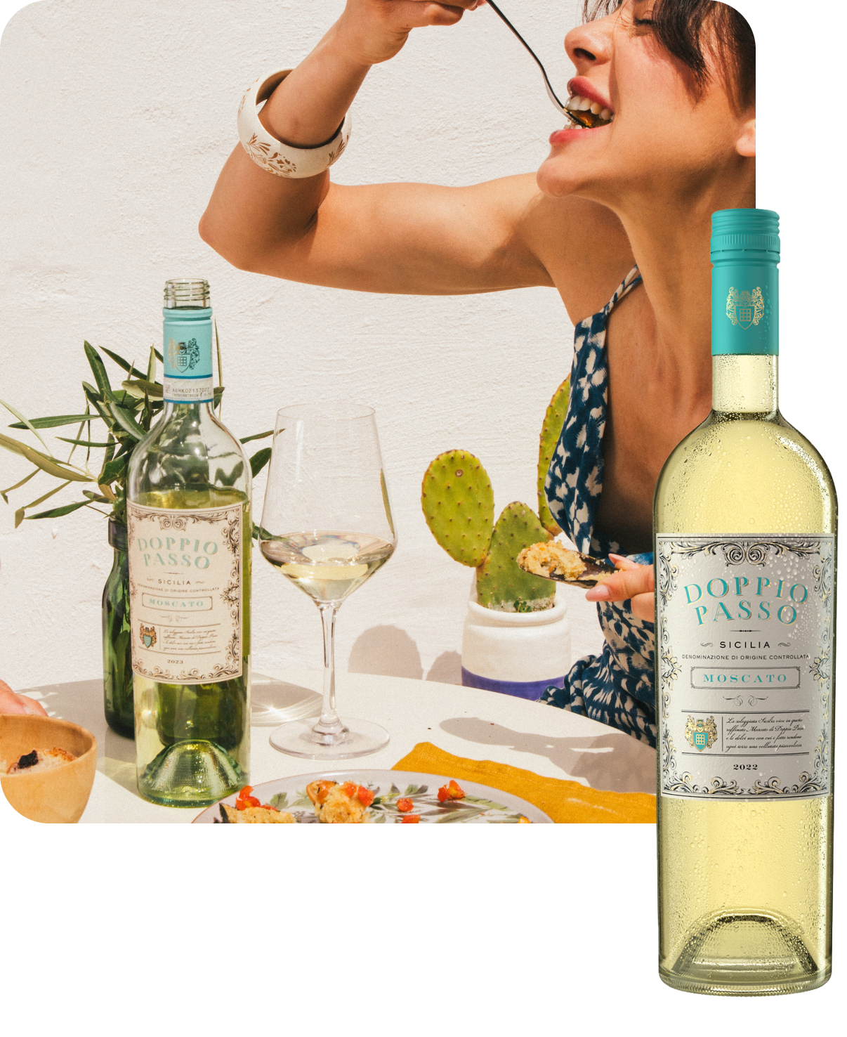 Moscato Doppio Passo: floral aromas and sweetness for toasting.