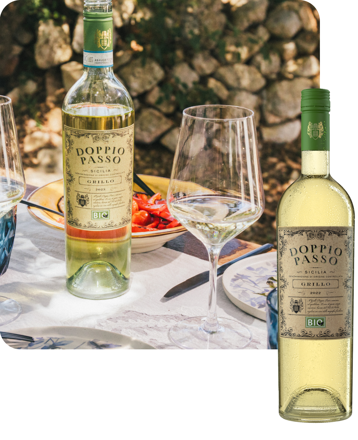 Grillo Bio Doppio Passo: Mediterranean freshness for seafood.