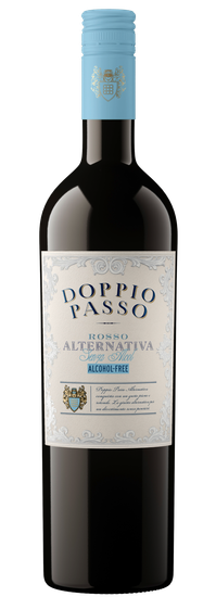 Flasche Rosso Alternativa Doppio Passo, eleganter alkoholfreier Wein.