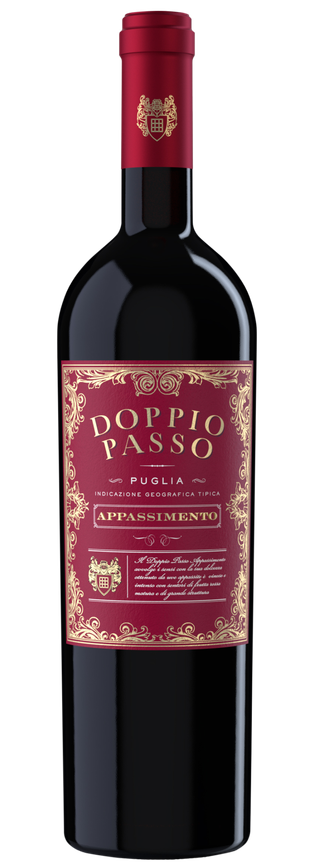 A bottle of Appassimento Doppio Passo, intense and full of flavour.